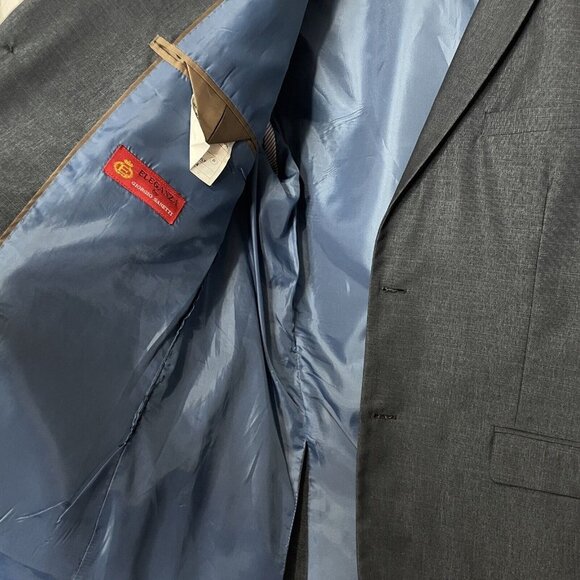 Eleganza by Giorgio Sanetti Suit 44R Jacket Pants 36R Dark Blue Sheen 2 Button - Picture 9 of 14